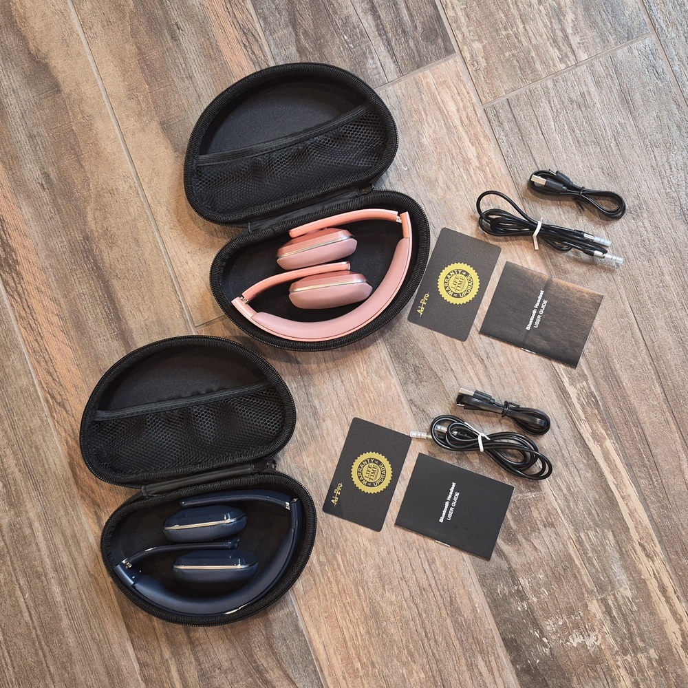 Bluetooth Stereo Over-ear Headsets, Hands-free Calling, Navy Blue & Pink - Picture 6 of 12